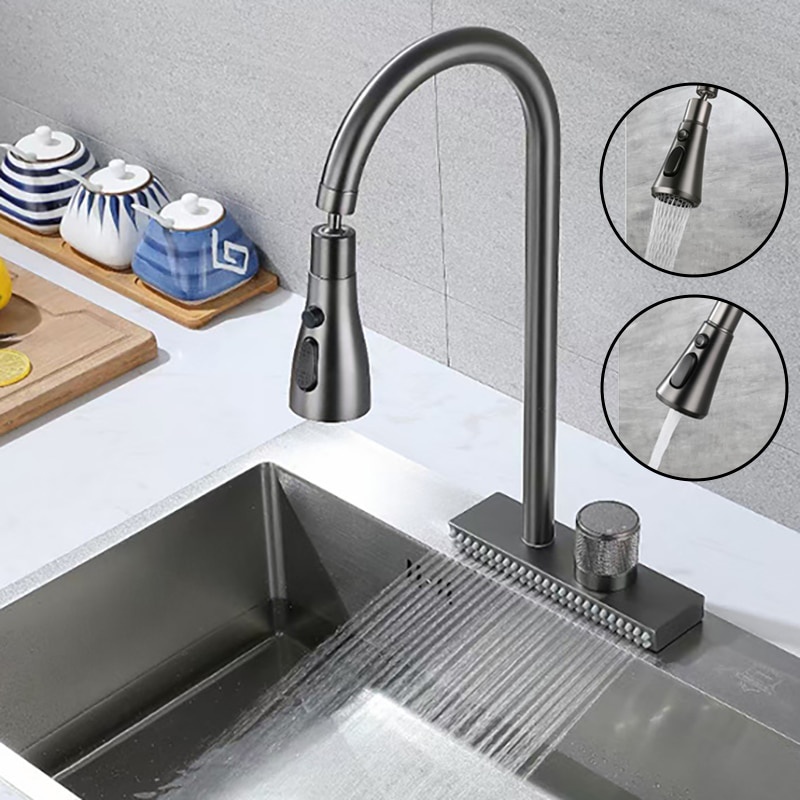 Waterfall Sink Kitchen Faucet Hot Cold Mixer Wash Basin Multiple Water