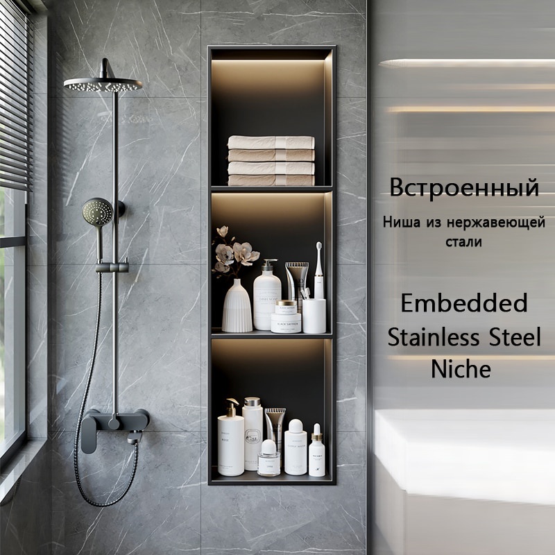 Luxury Stainless Steel Niches Built-in Bathroom Storage Rack Gray 1/2/3 ...