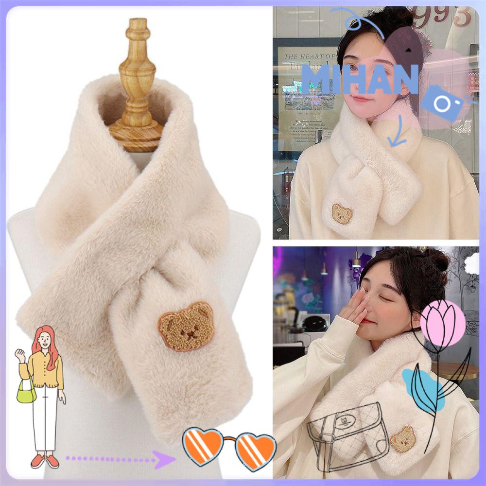 MH Cross Scarf Elegant Winter Warm Faux Rabbit Fur Plush Neck Warmer ...