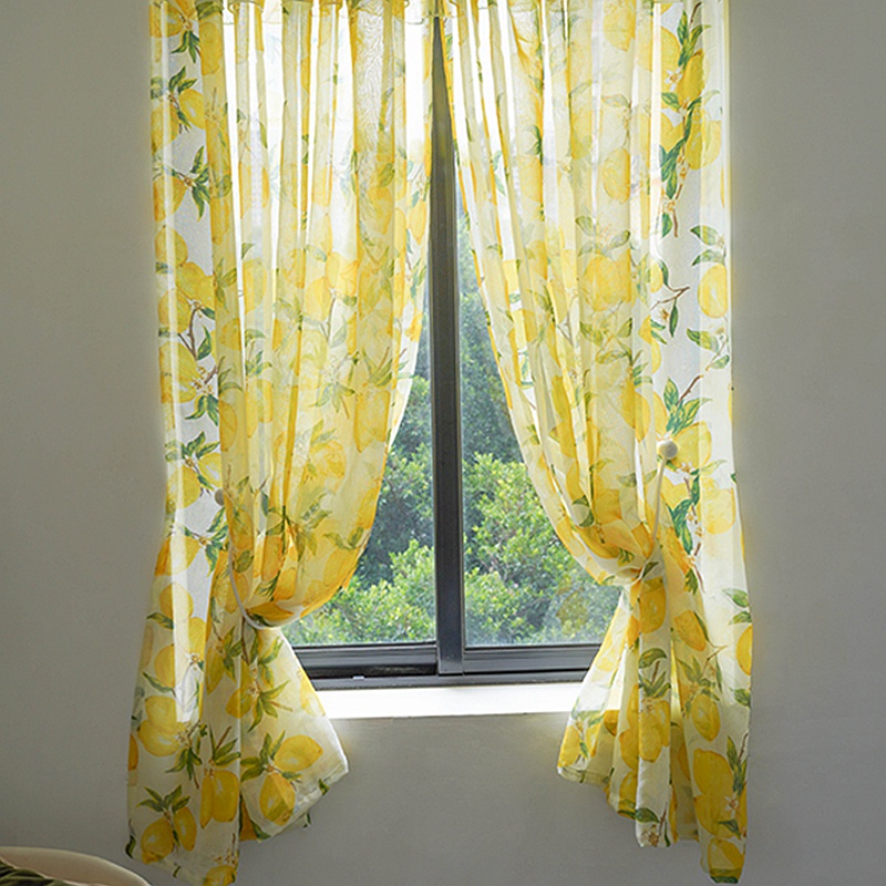 Cottage Yellow Lemon Printed Semi Sheer Curtains for Living Room ...