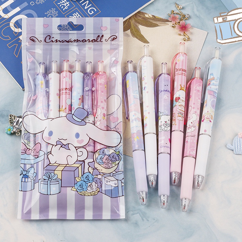 6pcs/set Sanrio Cinnamoroll 0.5mm Pens Black Ink Gel Pen Set Writing