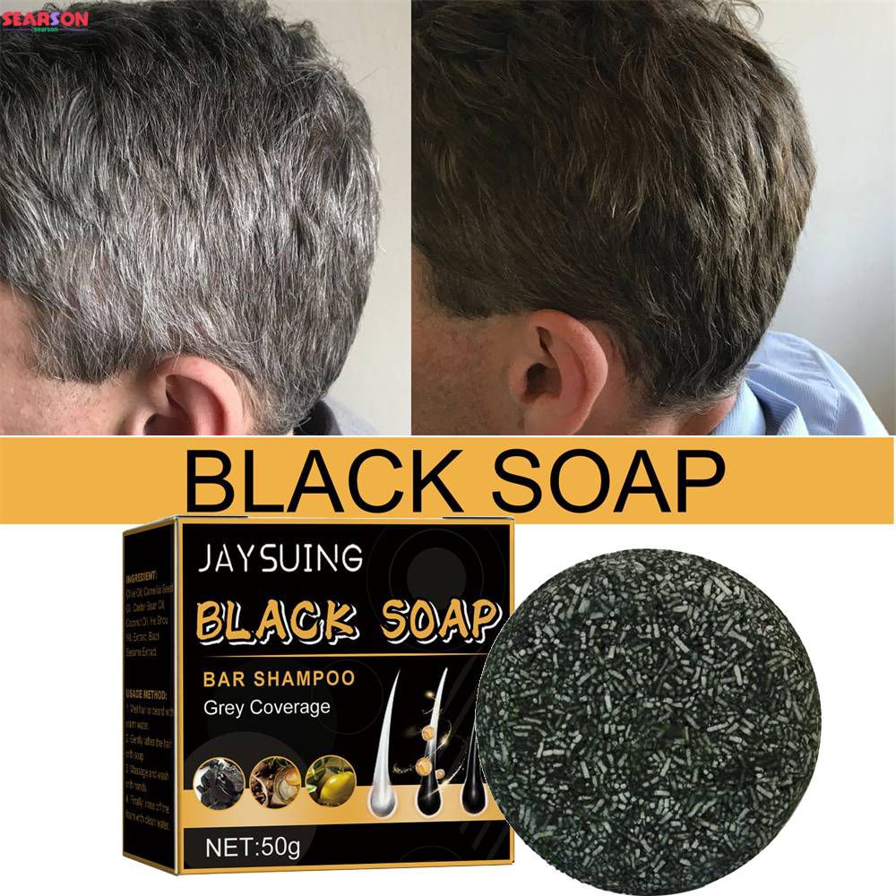 Jaysuing Black Hair Soap Grey Coverage Hair Darkening Shampoo Soap Anti Hair Loss Natural 9193