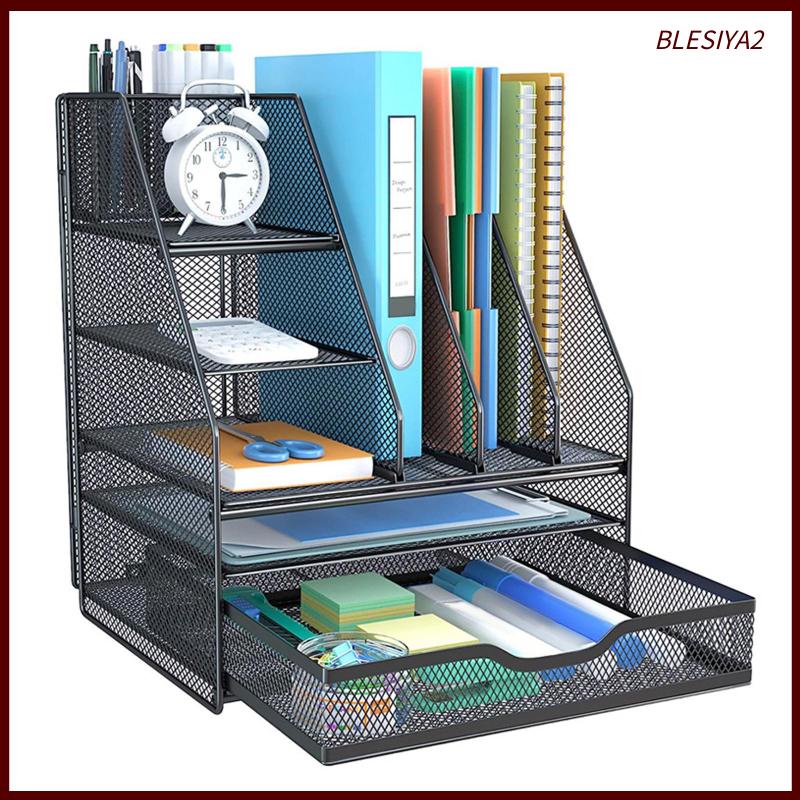 [Blesiya2] Desk Organizer File Holder with Sliding Drawer Documents