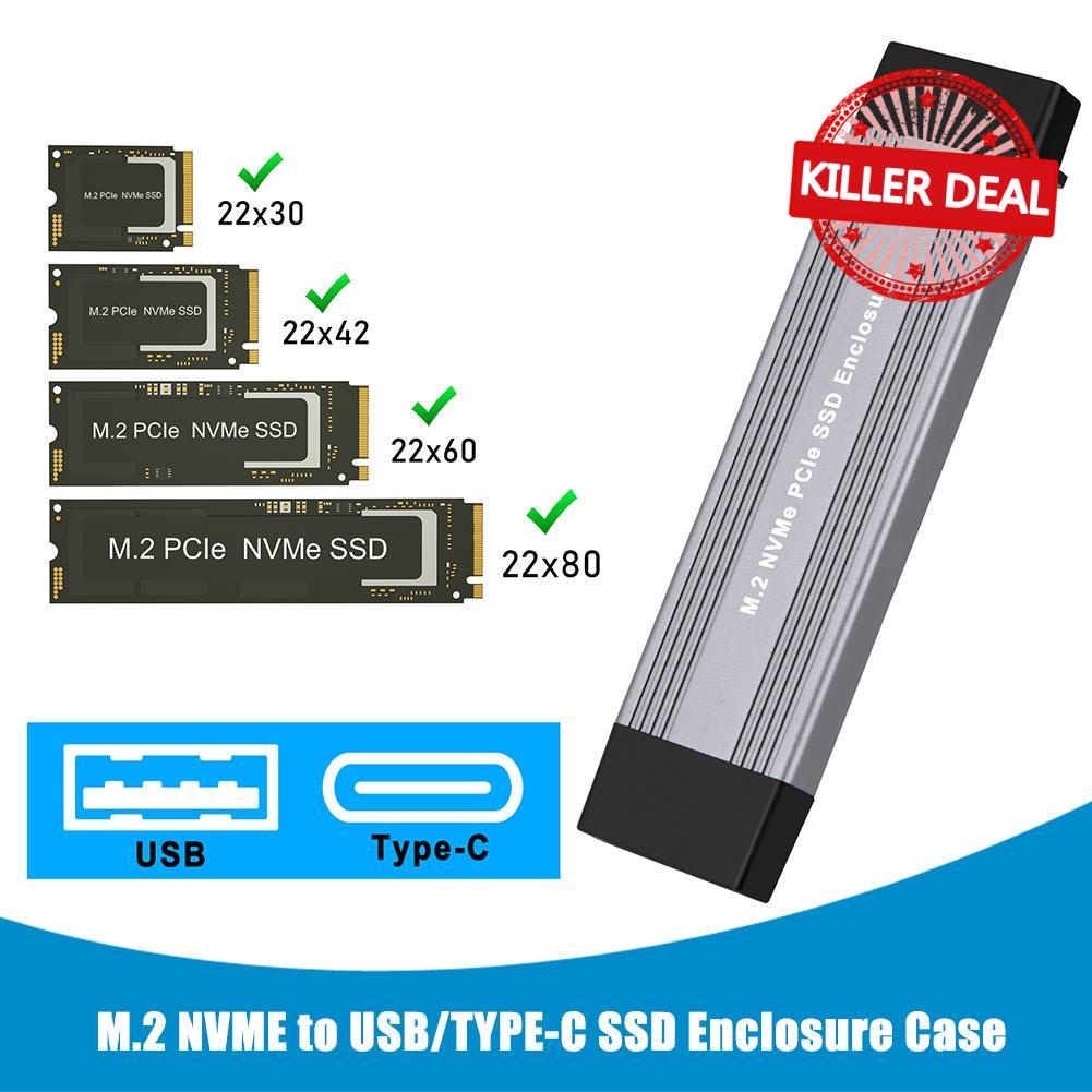USB 3.1 to M.2 NVME PCIe SSD Enclosure, NVME M-Key to Type C