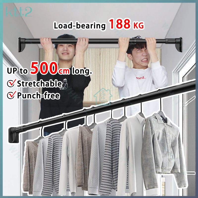 Extendable clothes pole hanger PunchFree Stainless Steel Curtain rod