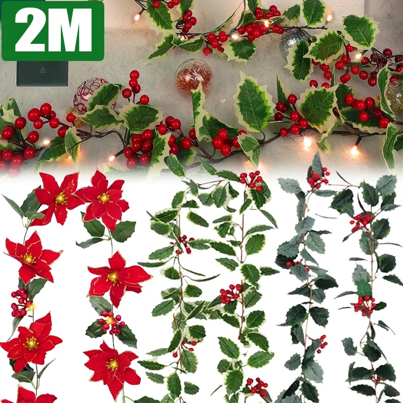 50 Pieces Artificial Holly Berries with Green Leaves Gold Red