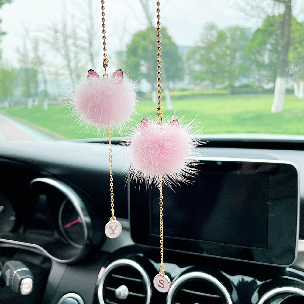 Car Rear View Mirror Hanging Accessories for Women, White/Pink Plush