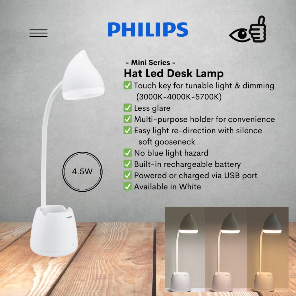 PHILIPS LED Mini Rechargeable Table Lamp for Study Outdoor