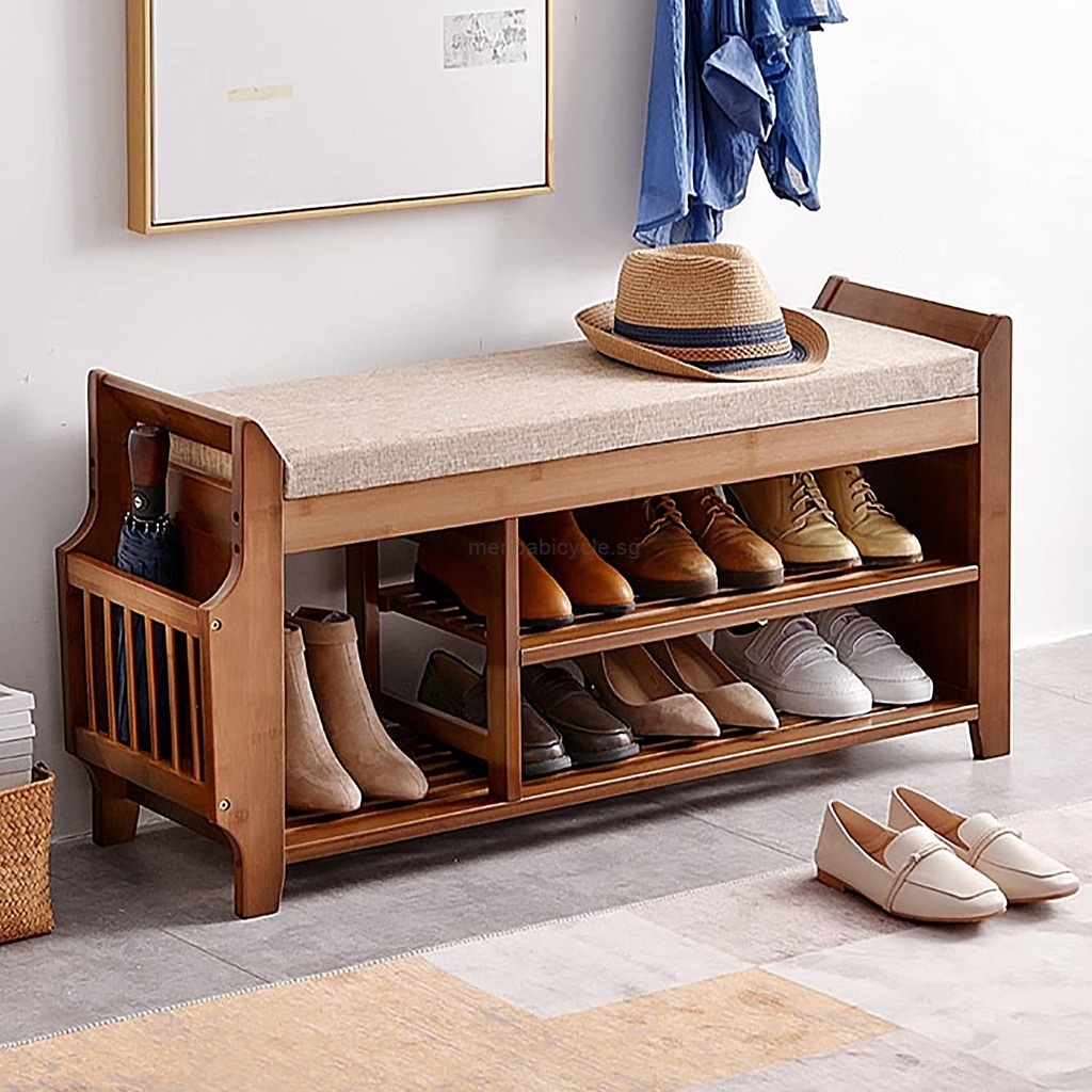 Tier Shoe Bench Shoe Rack with Hidden Drawer and Side Holder