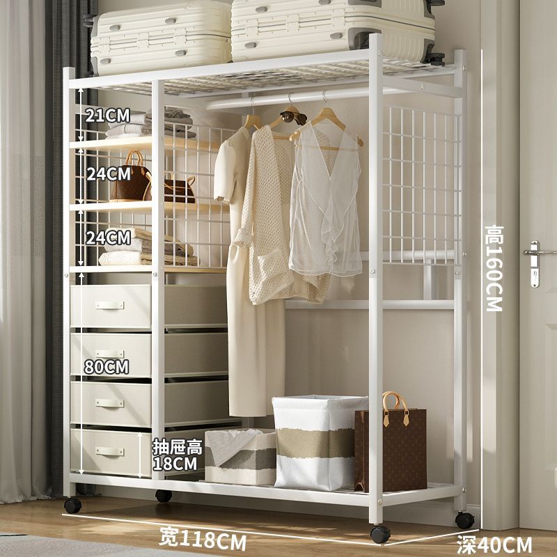 GT Wardrobe Clothes Rack Thicken Open Clothes Rack Bedroom Movable ...