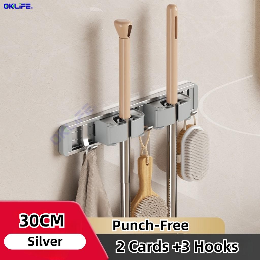 Mop clip wall-mounted broom mop hook artifact free punch bathroom storage storage rack snap mop rack view 3