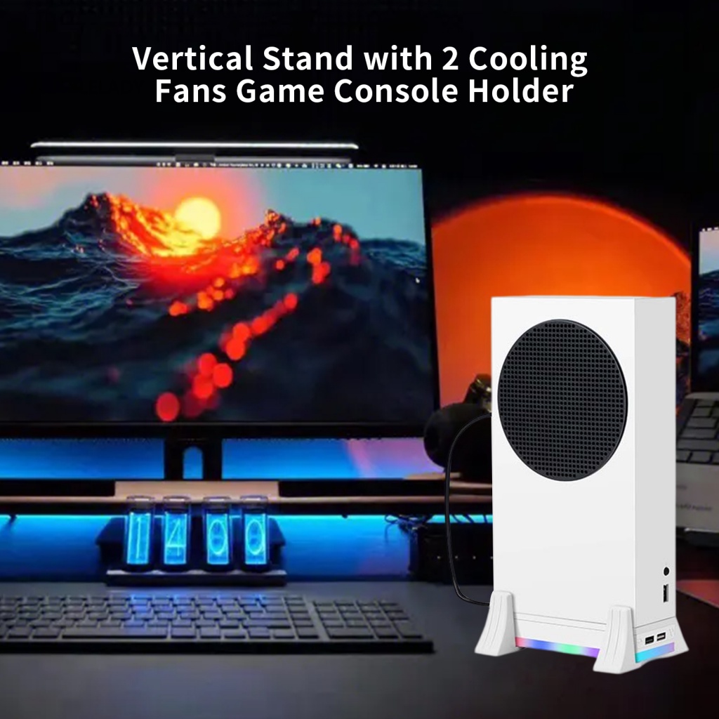 instylelady 1 Set Cooling Fan Base 3 Gear Adjustable Builtin LED Light Vertical Stand with 2