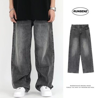 Mens Baggy Jeans Plus Size Hip Hop Wide Straight Leg Loose Fit Denim Pants  for Big Fat Men