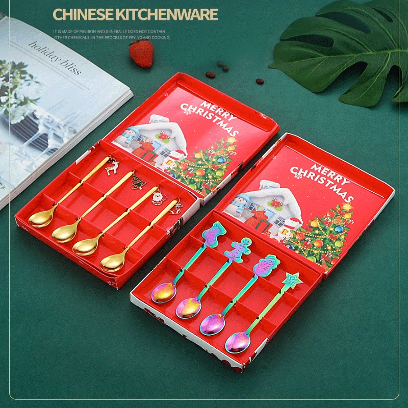 4pcs Christmas Mini Spoons Stainless Steel Spoon for Coffee Tea Soup