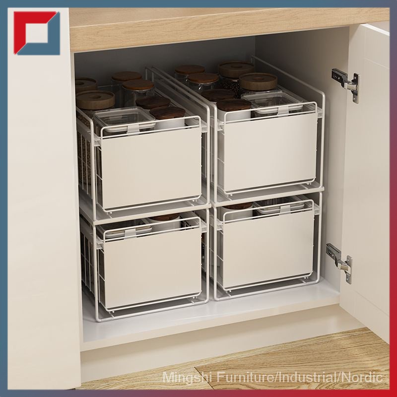 Installation free pull-out storage rack kitchen double-layer sink ...