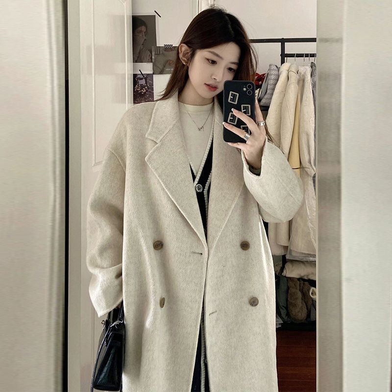 Merad Mid-Length Woolen Jacket Women Small High-End Single-Sided Dragon ...
