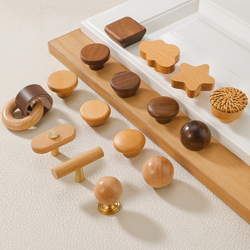 Round Single Hole Handle Furniture Solid Wood Handles Leather