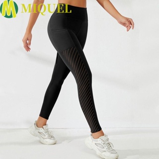 MIQUEL Workout Leggings, Mesh Design High Waist Women Yoga Pants