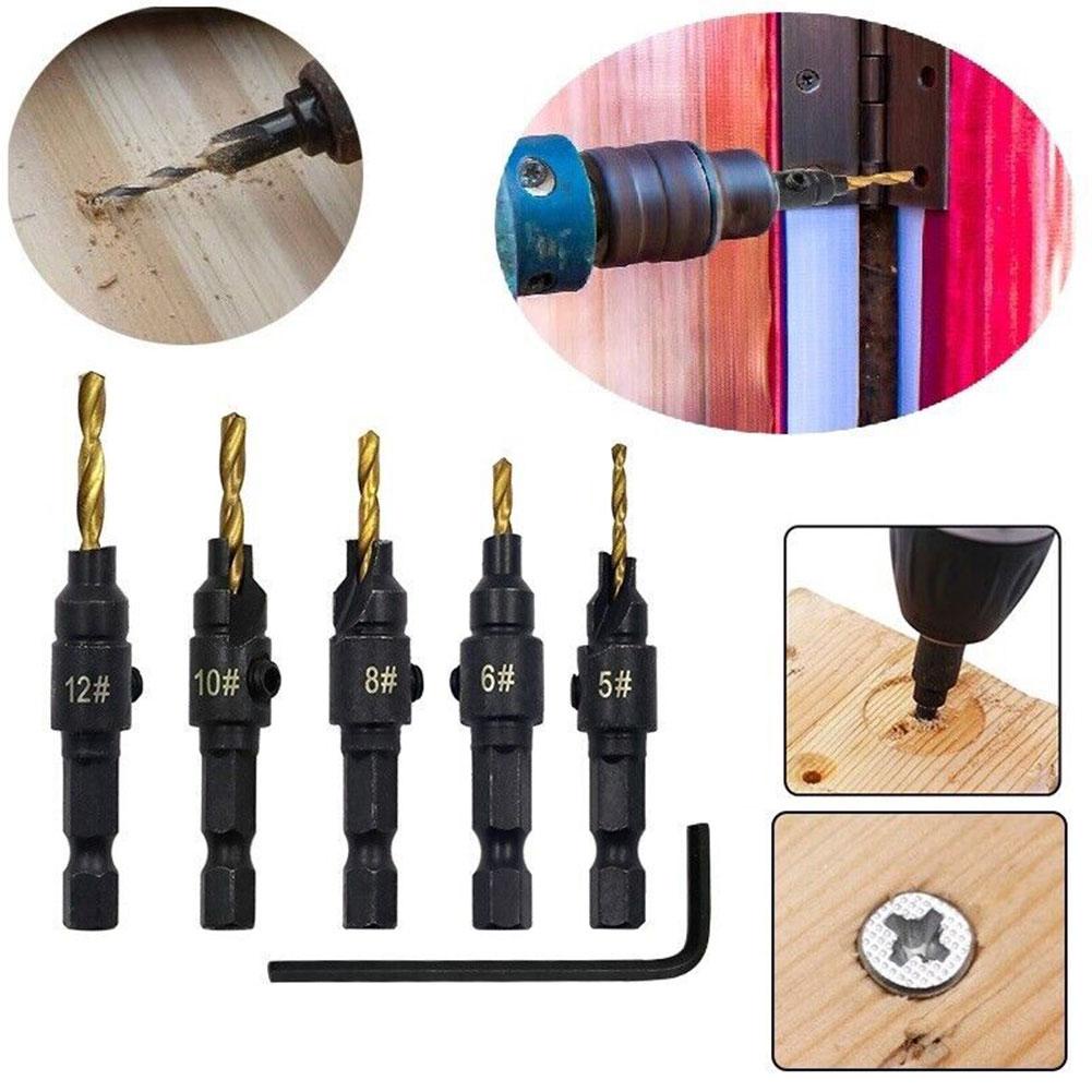 4/5PCS 1/4 Inch Hss Countersink Drill Bit Set With Wrench For 6 8 10 12