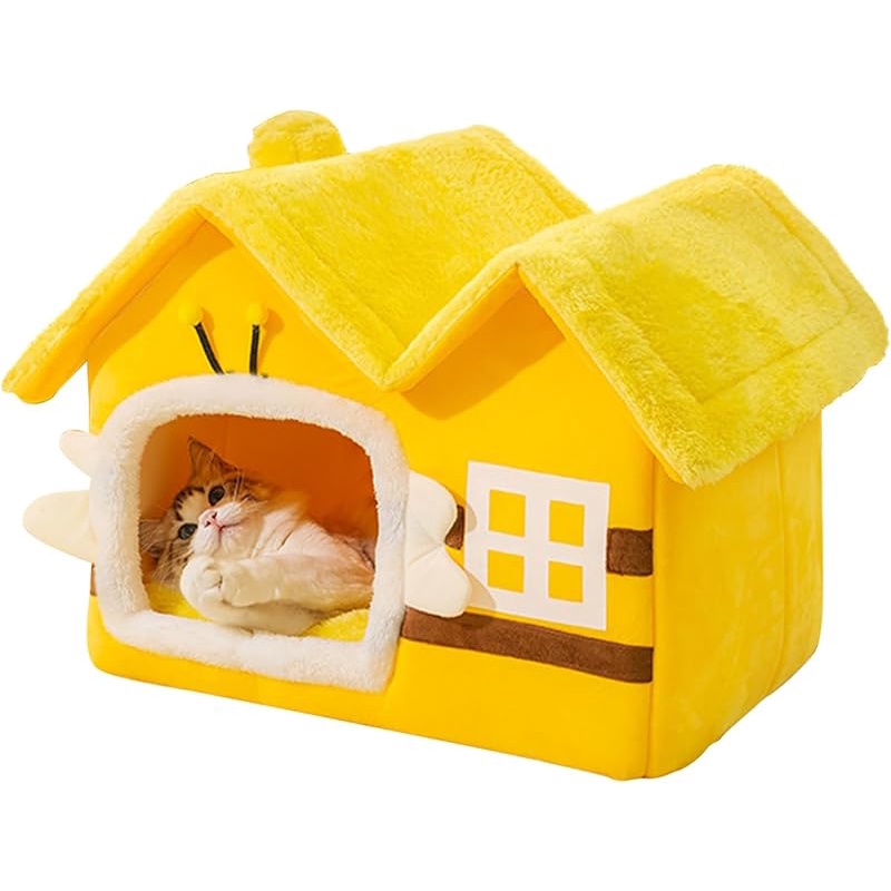 Cat Cave Bed, Warm and Cosy Plush Cat Igloo, Washable Dog Bed with