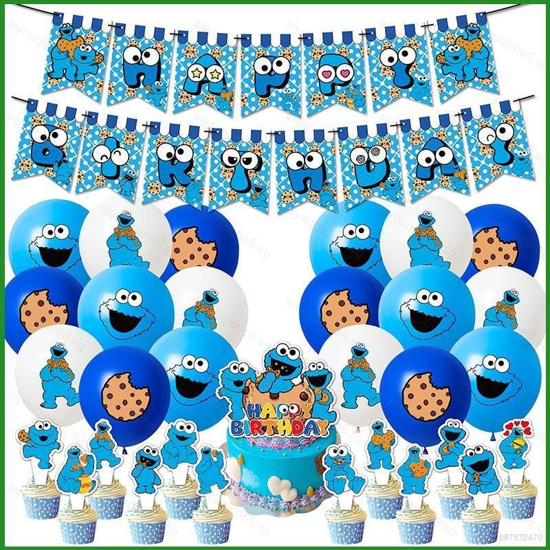 SY6 Cookie Monster Theme kids birthday party decorations banner cake ...