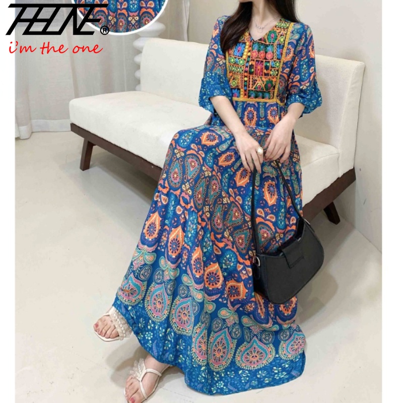 Clothes Women Dress Long Maxi Indian Summer Embroidery Chic Elegant Floral  Flower Vintage Frock Prom Bohemian Beach Holiday Party New Casual Dresses |  Shopee Singapore