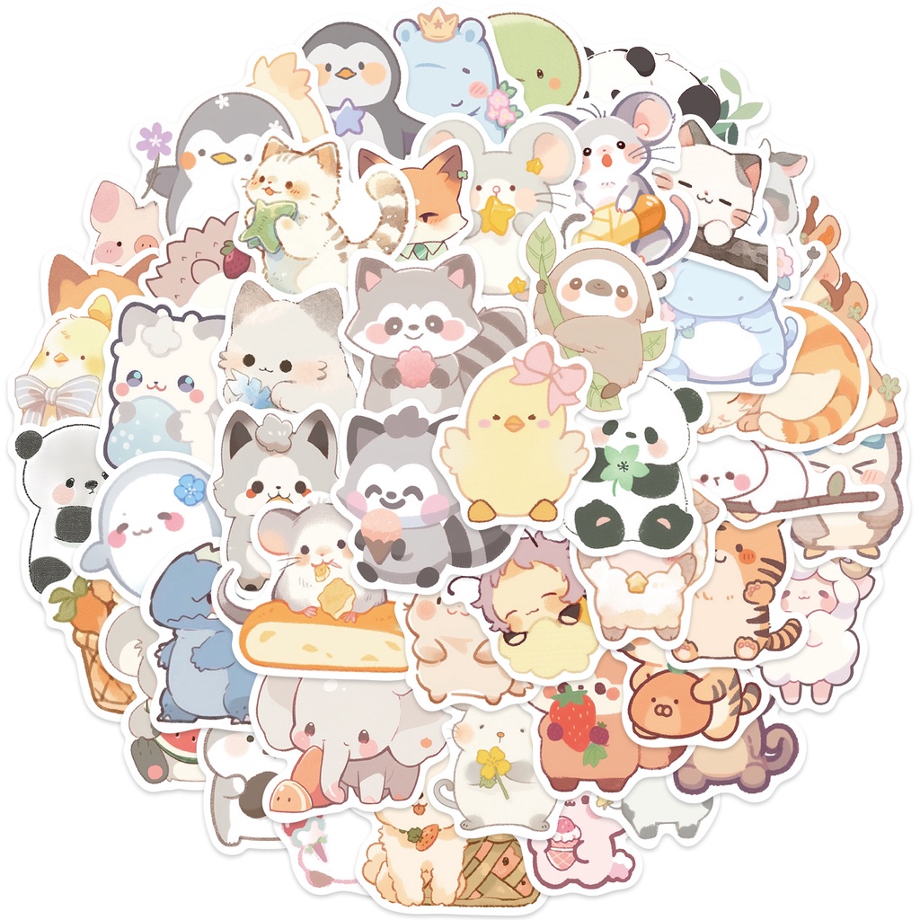 50PCS Cartoon Cute Hand drawn Ink Animal Waterproof Graffiti Stickers ...