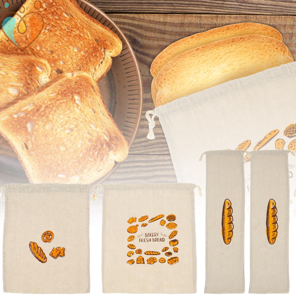 4Pcs Linen Bread Bags Large Capacity Drawstring Bread Storage Bags Reusable Loaf Bags