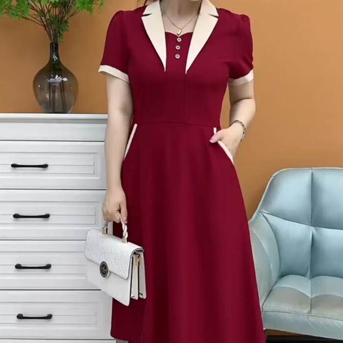New Women's Fashion Work Dress Women Ladies Elegant Dinner Dress Korean  Style Formal Office Short Sleeve A Line Midi Dress Female | Shopee Singapore