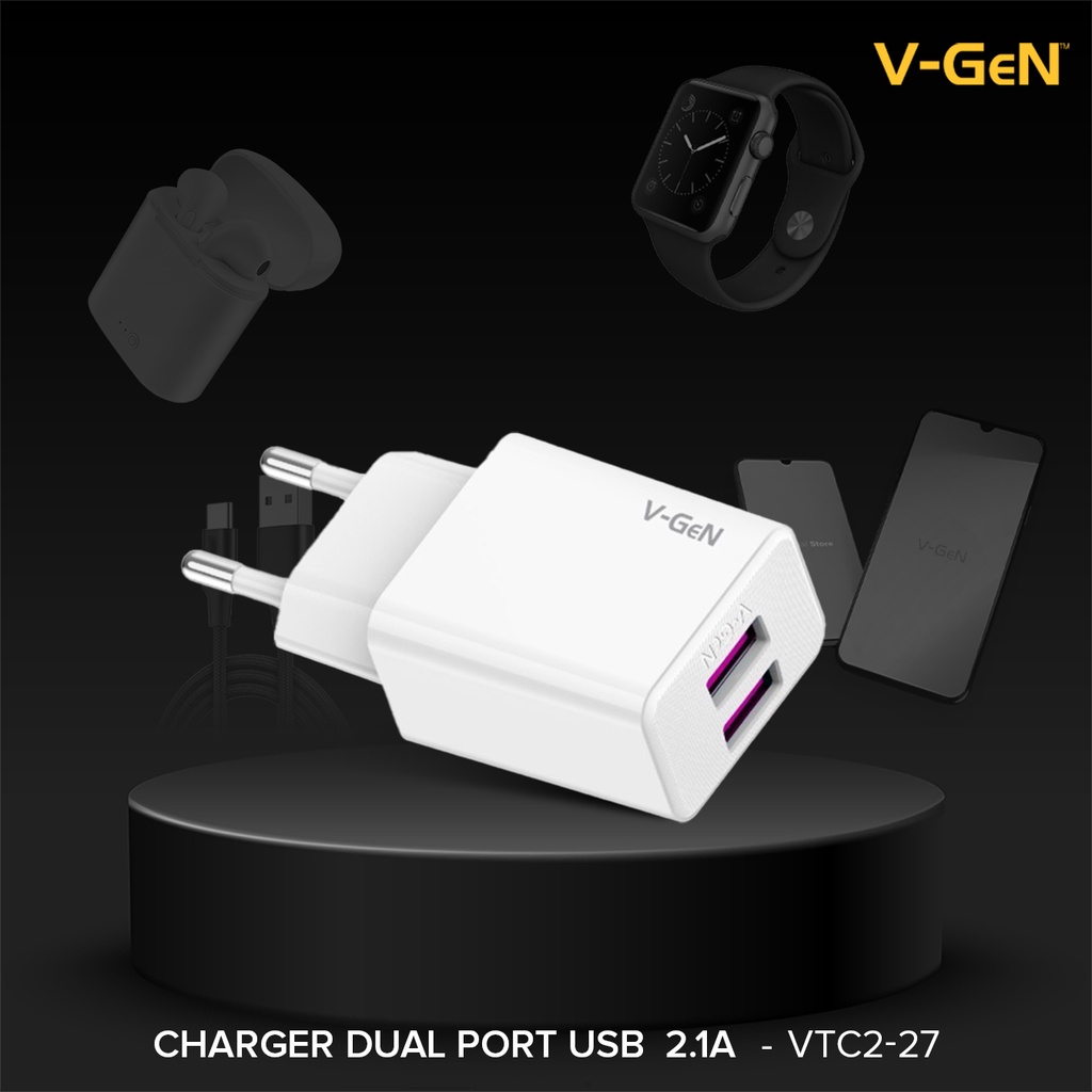 V-Gen Adaptor Charger VTC2-27 2.1A Dual Port USB Travel Charger VGEN - Gambar 2