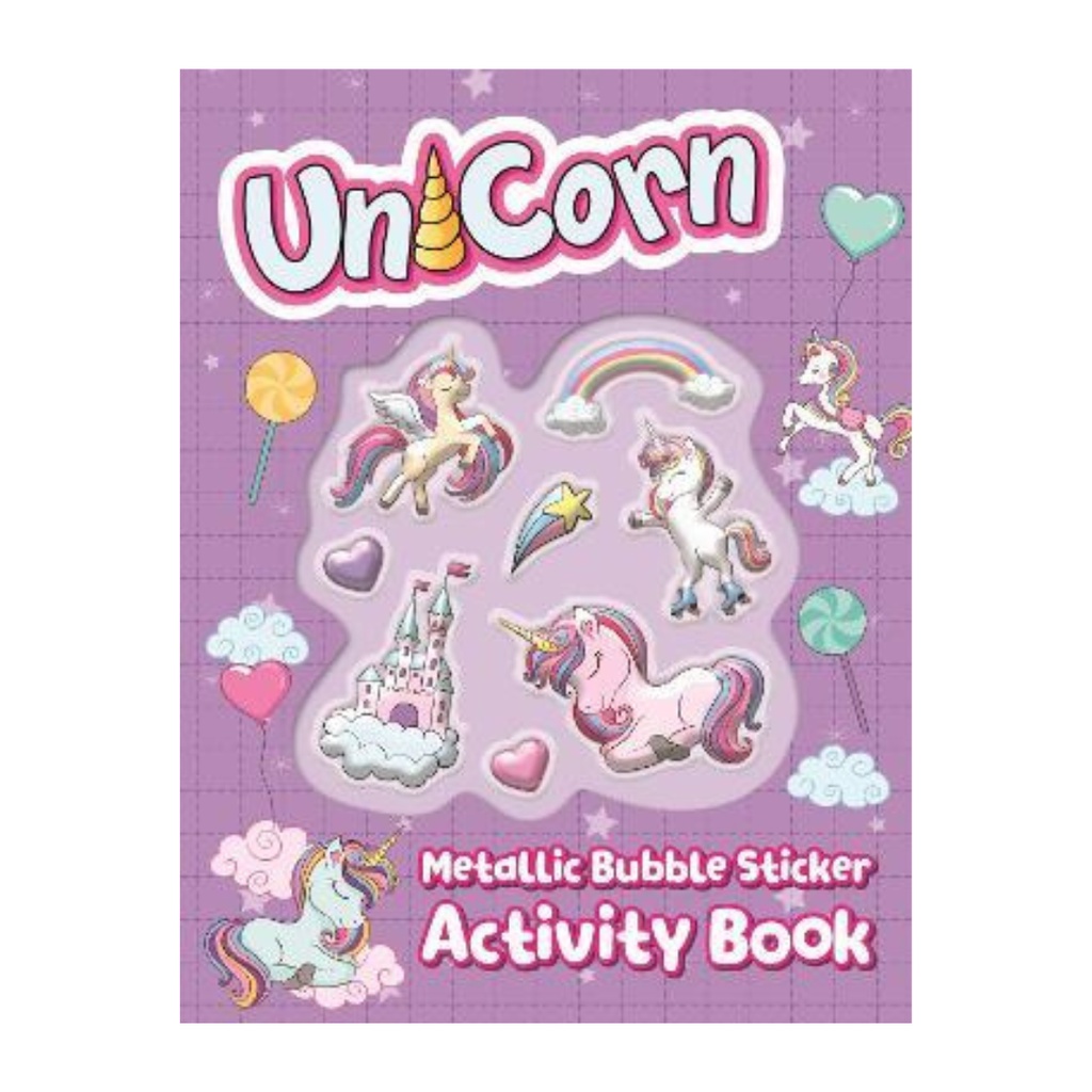 Unicorn Metallic Bubble Stickers Activity Book With Fun Mazes Dot to ...