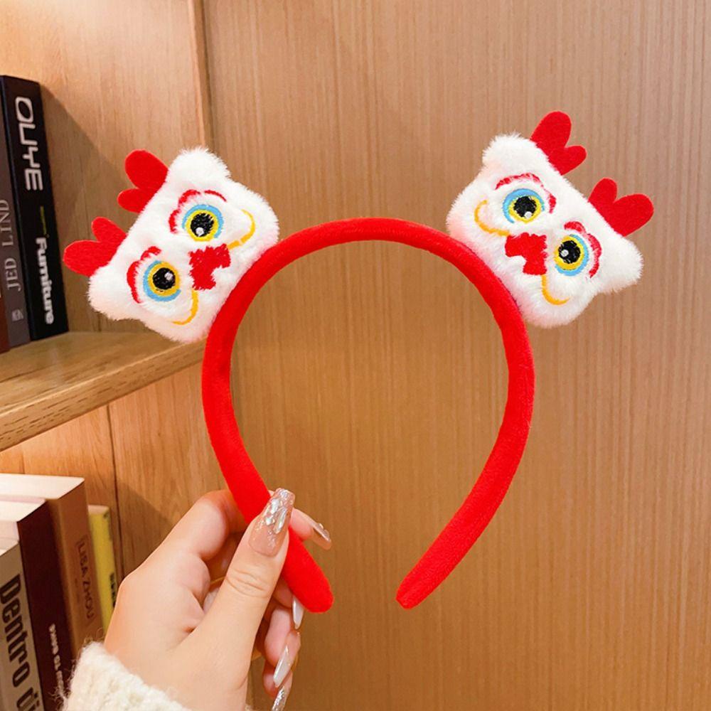 LUXEN 2024 Happy New Year Headband, Lion Dance Red Hairband Dragon