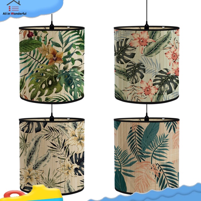 WONDER Retro Bamboo Lamp Shades Green Plants Pattern Light Cover Home ...