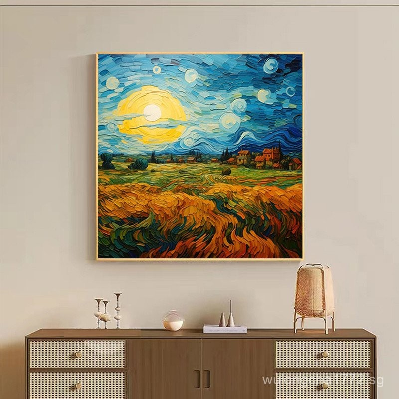 Van Gogh Starry Night Rice Field TV Cabinet Square Oil Painting Style ...