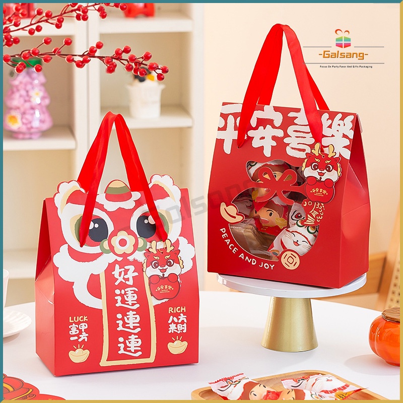 (MOQ10pcs) 2024 Year Of Dragon Gifts Paper Box With Handle / Portable
