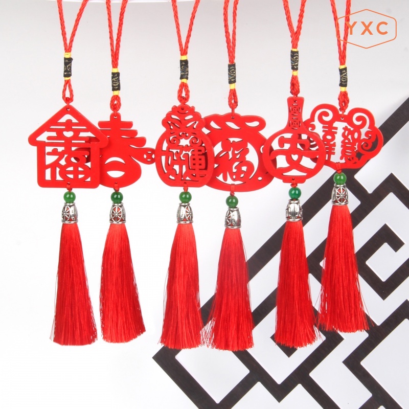 2024 Chinese New Year Decoration Tassel Pendant Wooden Hollow CNY