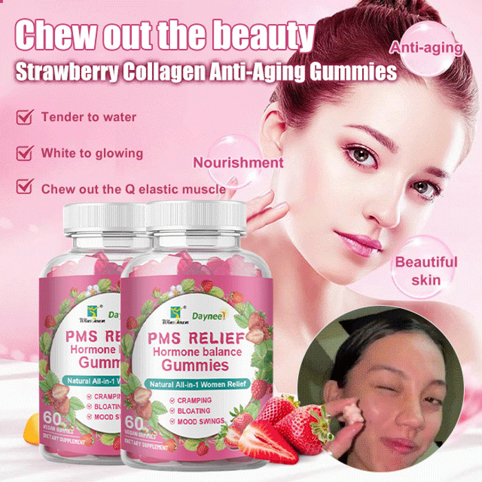 60pcs/bottle Strawberry Collagen Anti-Aging Gummy During Menstruation ...