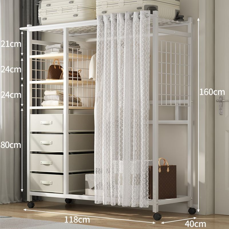 GT Wardrobe Clothes Rack Thicken Open Clothes Rack Bedroom Movable ...