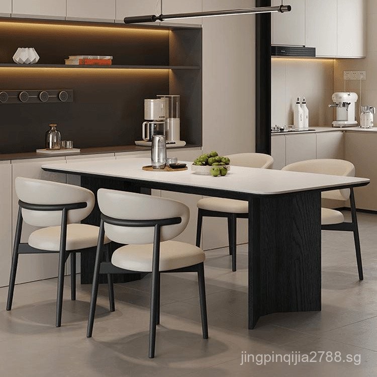 Solid Wood Rock Slab Dining Table and Chairs Italian Light Luxury ...