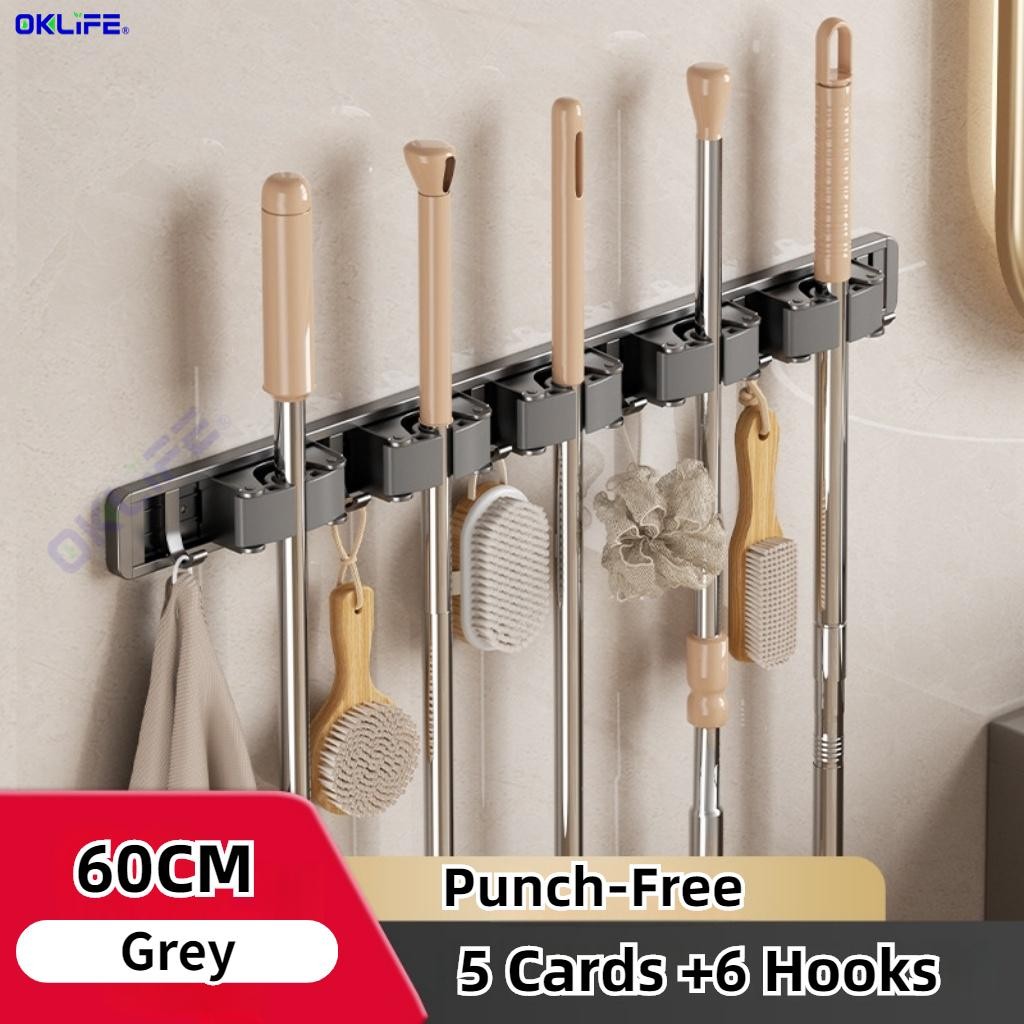 Mop clip wall-mounted broom mop hook artifact free punch bathroom storage storage rack snap mop rack view 7