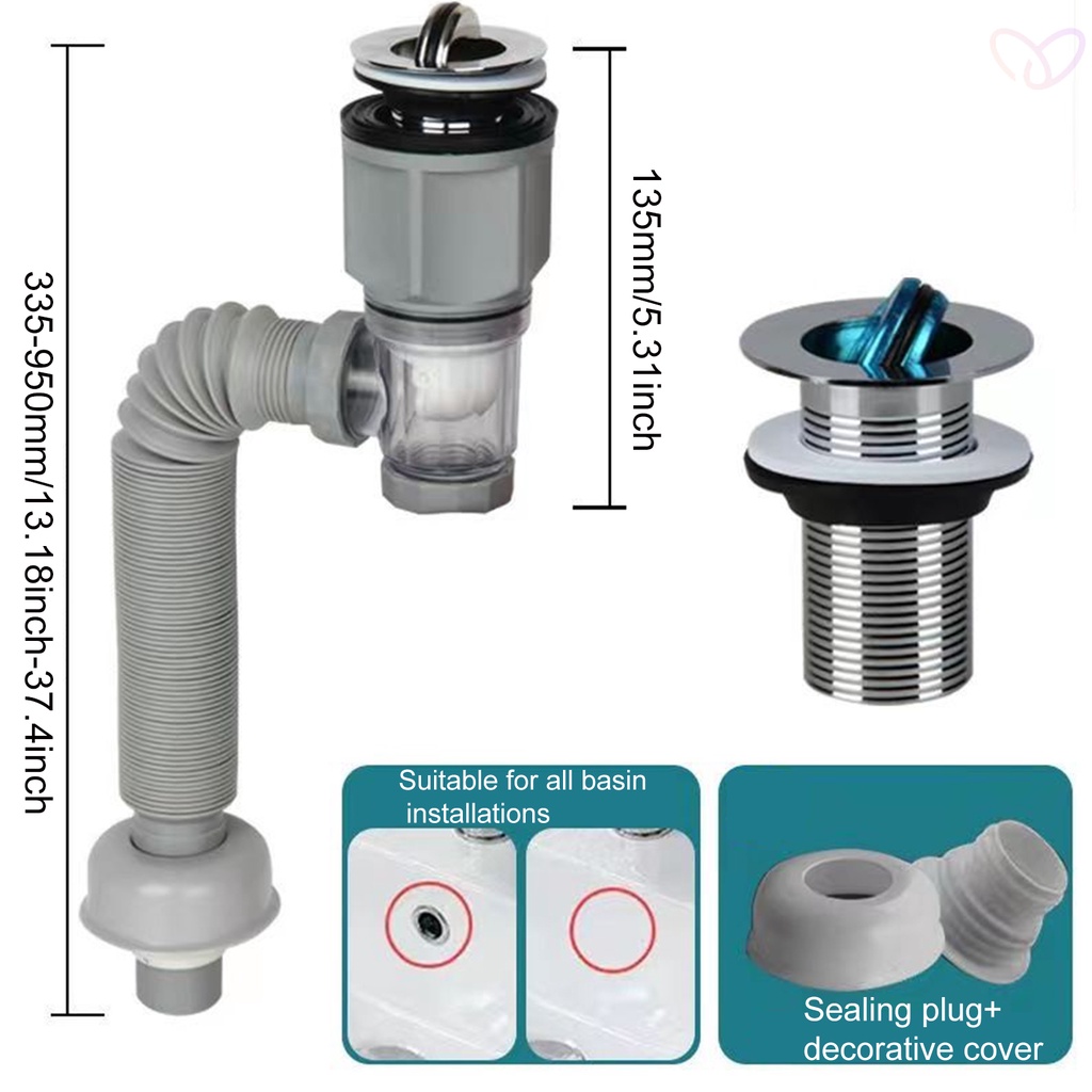 RF 1Pc Kitchen Sink Drain Pipe Flexible Stretchable Deodorant Strainer