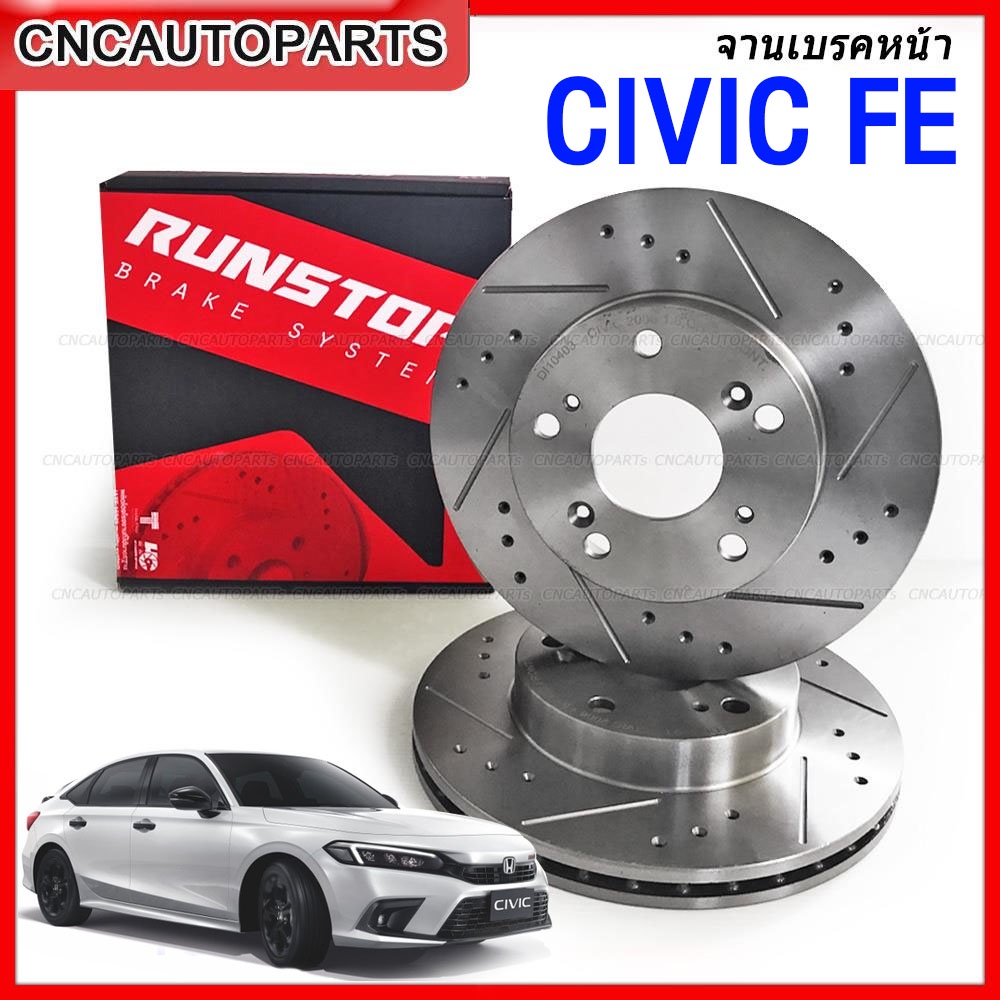 RUNSTOP Brake Disc Honda CIVIC FE 2021 2022 2023 2024 Slotted Front ...