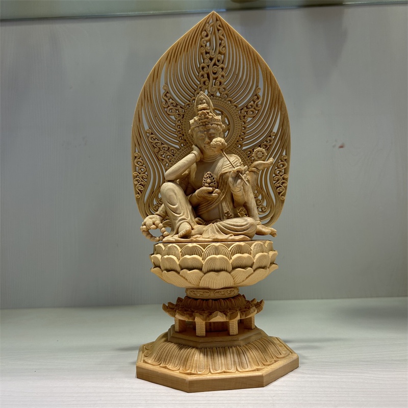 Kwan-yin Statue Chinese Carving Crafts Temple Ornament Wooden Decoration 