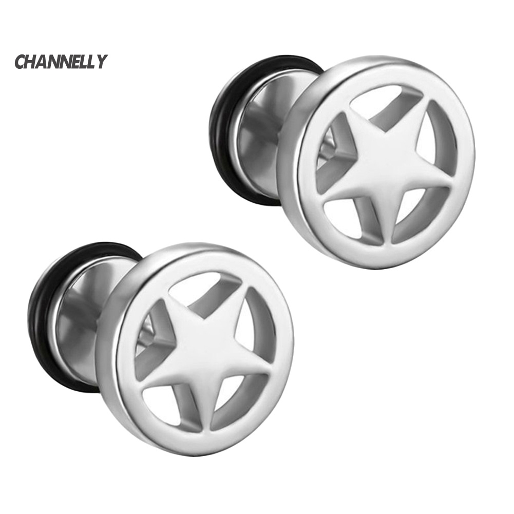 channelly Women Men Couple Stainless Steel Hollow Star Barbell Earrings