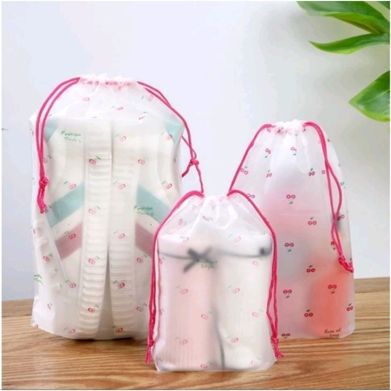 1PCS Travel Pouch Organizer Motif Cherry Lucu Tas Serut Chery Kosmetik Make Up Baju Sepatu Anti Air Ceri Serbaguna A238 - Gambar 2