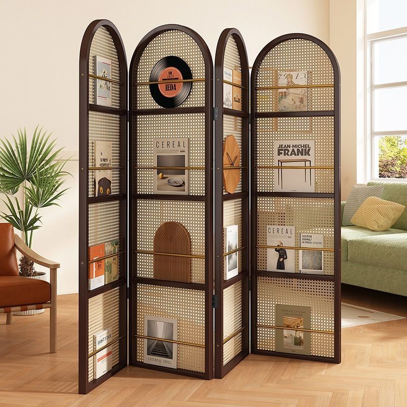 Japanese Style Woven Rattan Screen Folding Mobile Indoor Partition Wall ...
