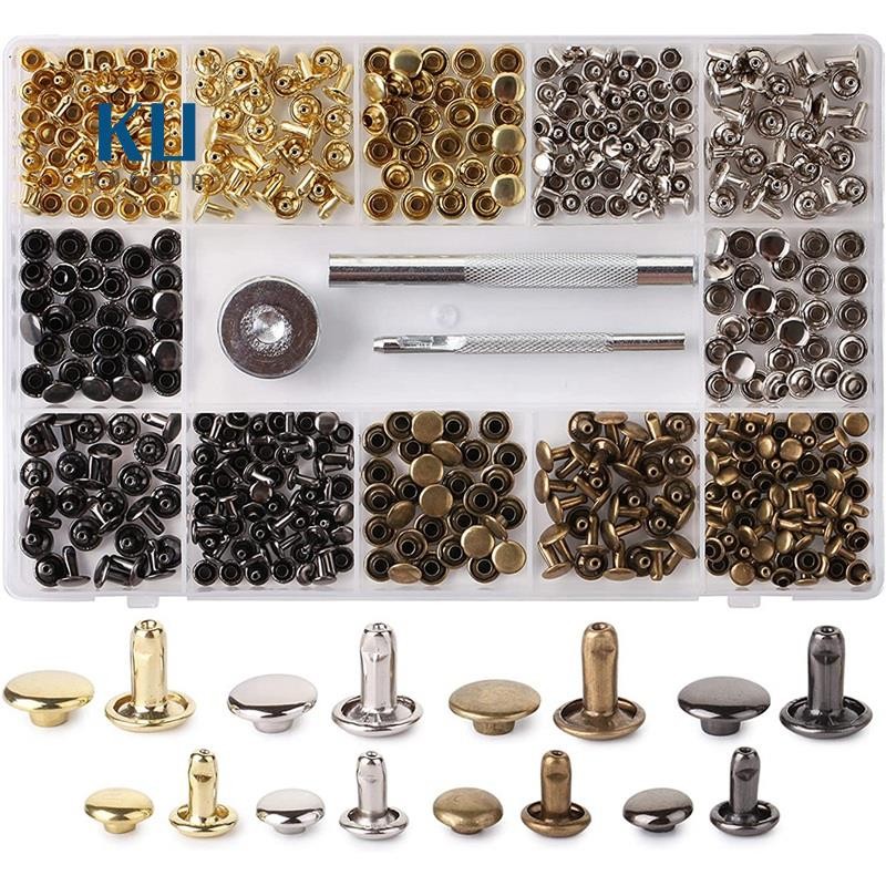 Leather Rivets Kit, 4 Colors,2 Sizes, 240 Pcs,Tubular Metal Studs with ...