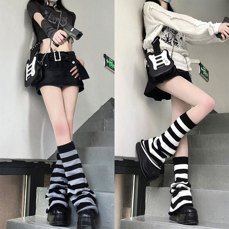 Grey and Black Striped Flared Socks Y2k Subculture Millennial Hottie Jk ...