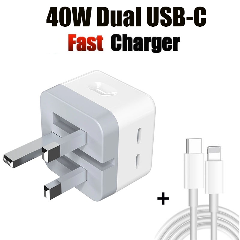 40W/35W/20W Dual USB C Fast Charge Type C Port PD 1M/2Meter Cable Fast Charging UK Plug Wall