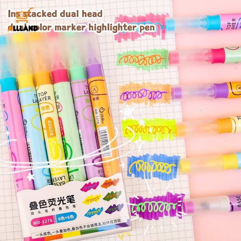 Double Colored Highlighter Pen - Stacking Colors Fluorescent Pen - Art ...